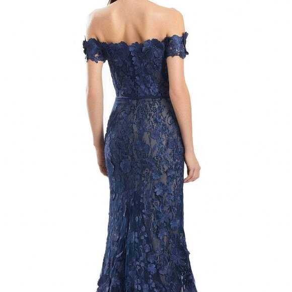 NWT Alexander by Daymor 1971S24 Lace Applique Prom Dress Navy Size 8 - Picture 3 of 6